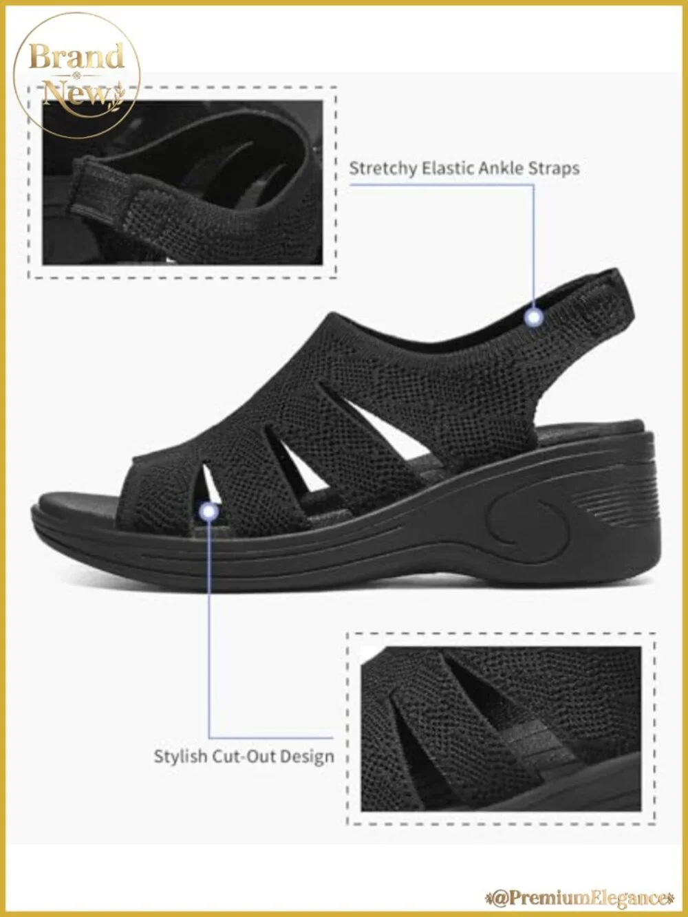Womens Wedge Sandals Open Toe Elastic Ankle Strap Comfortable Summer Dressy